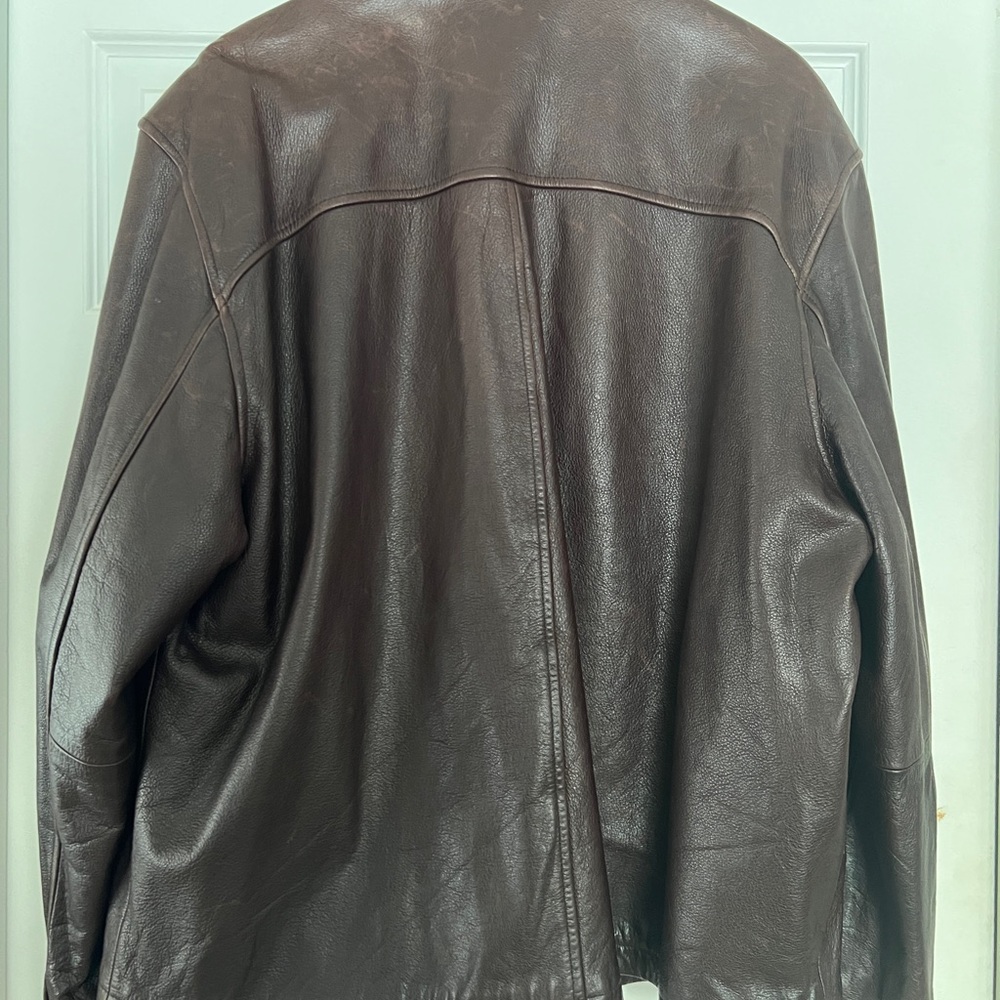 GUESS Brown Leather Jacket | Men’s XL | Classic Zip Front - Picture 6 of 6
